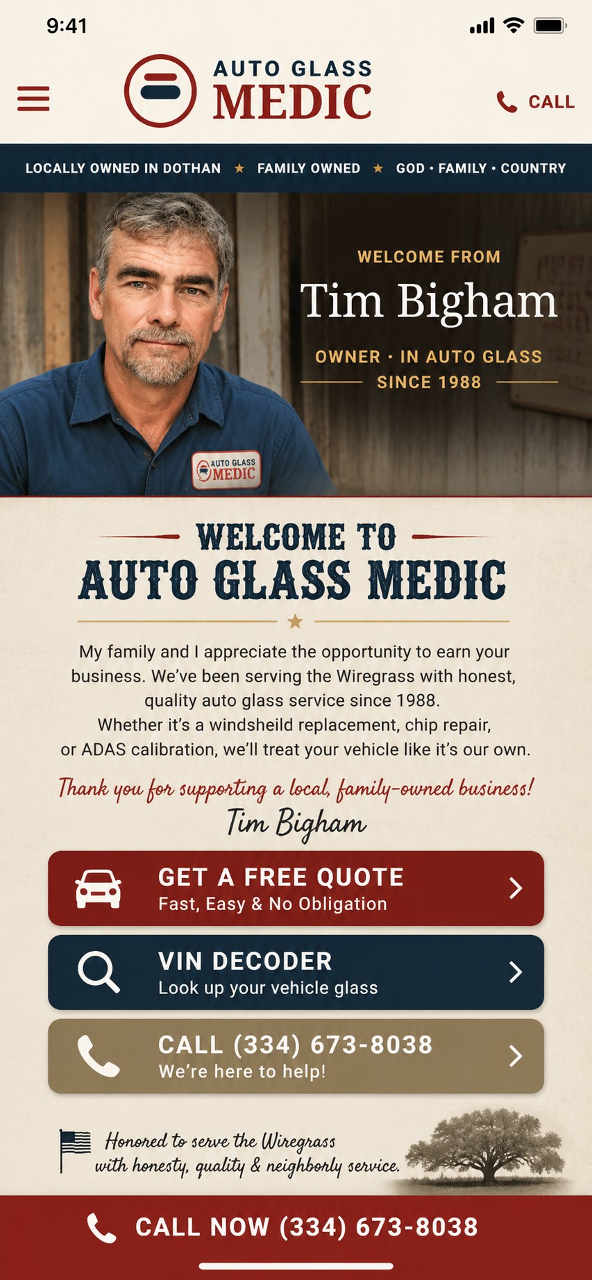 Auto Glass Medic mobile homepage